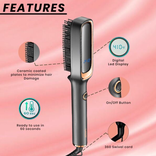 VGR V-560 Professional Ceramic Coating Comb & Hair Straightener Brush - Image 4