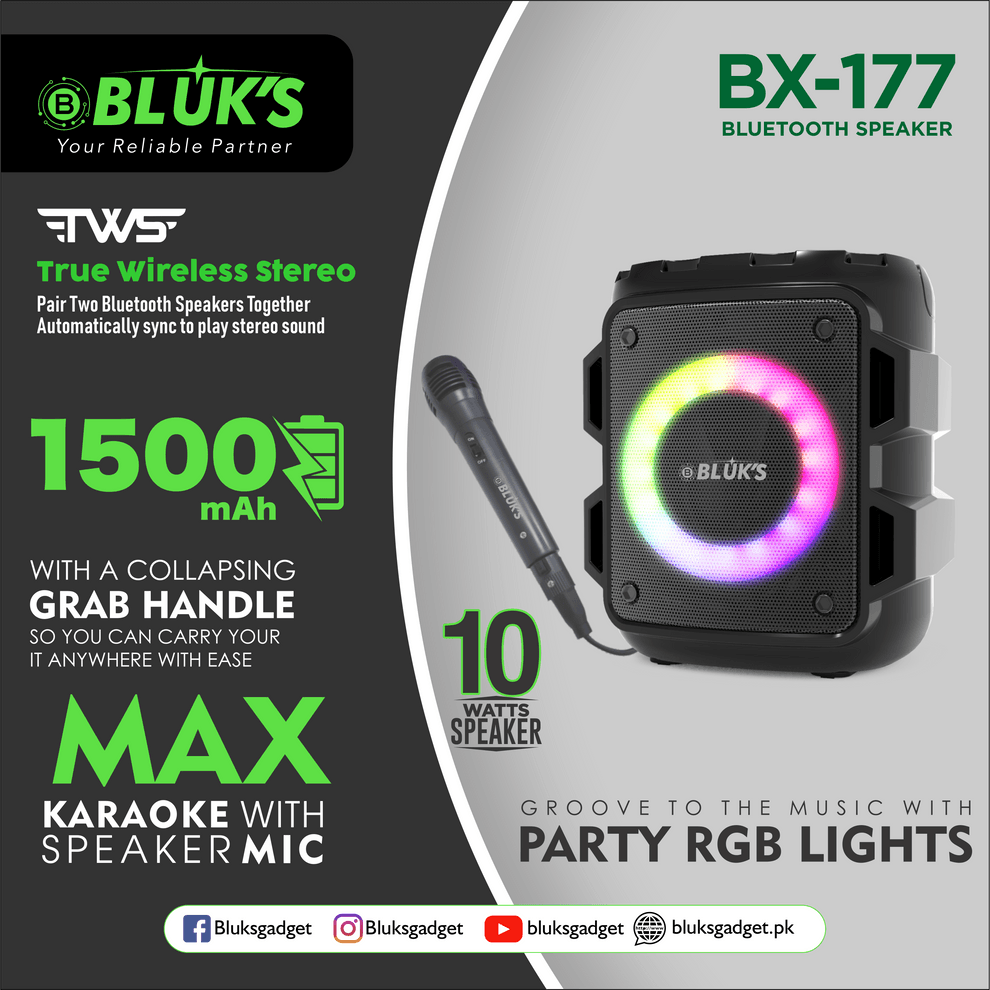 BX-177 Max Karaoke Wireless Bluetooth Speaker with Mic - Image 3
