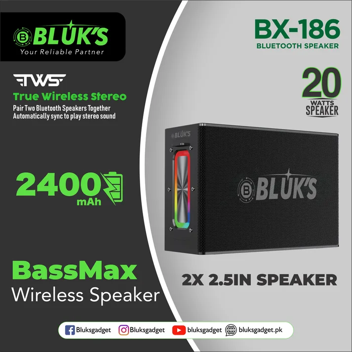 BX-186 BassMax Portable Wireless Bluetooth Speaker - Image 3