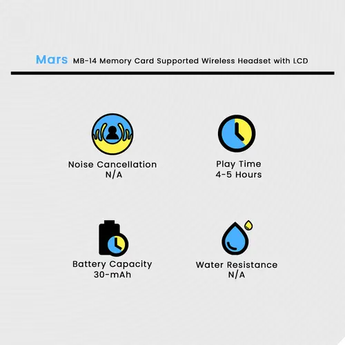 Mars MB-14 Memory Card Supported Wireless Headset With LCD - Image 3