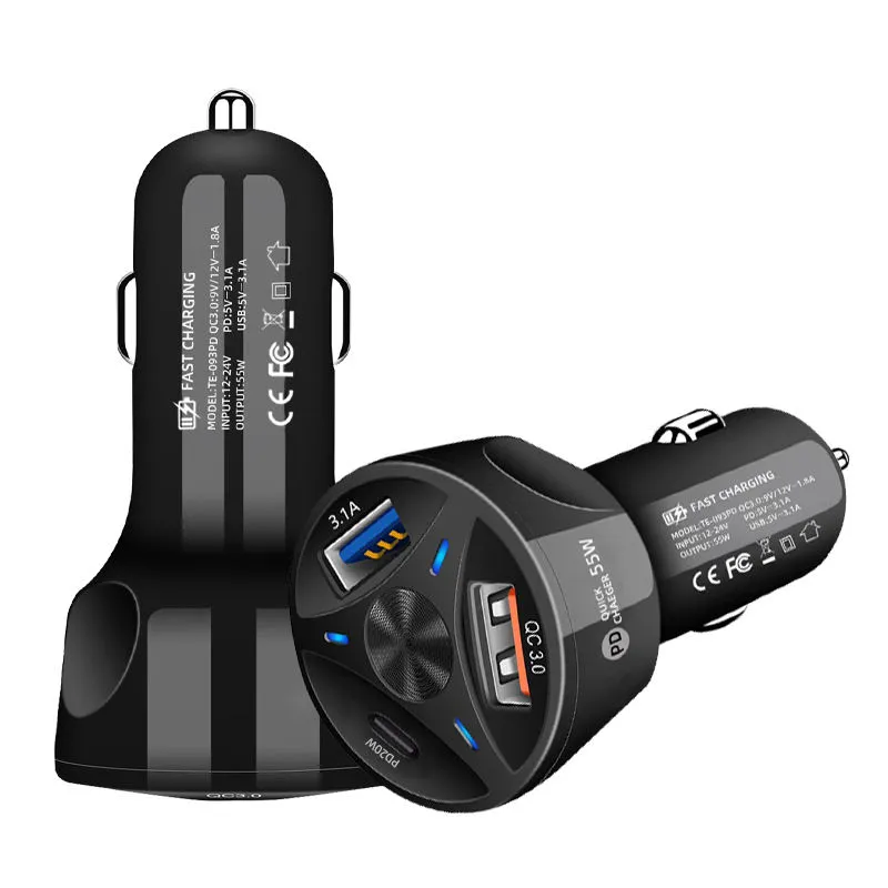 55W Multi USB Port Car Charger QC3.0 2USB+Type C Car USB Charger - Image 4