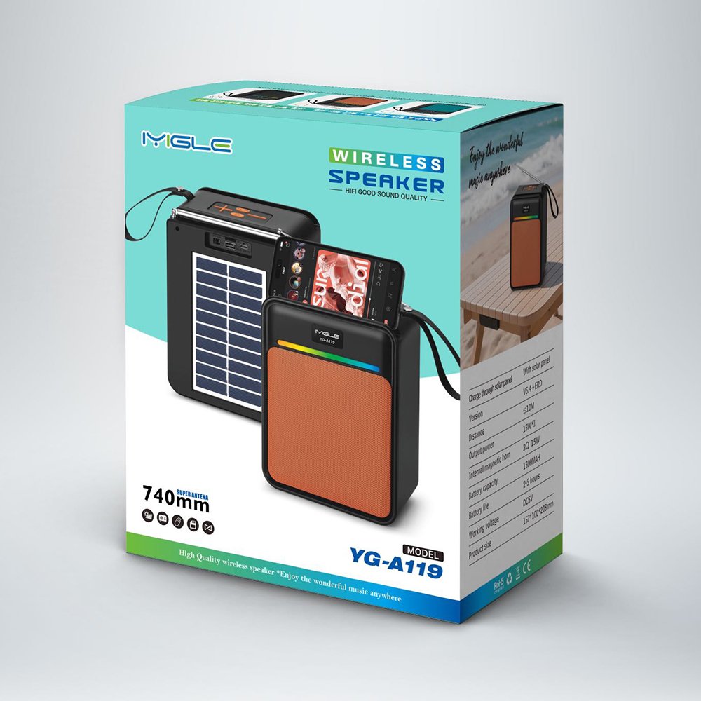YG-A119 Solar Panels Charging Wireless Bluetooth Speaker - Image 2
