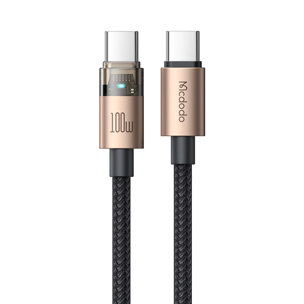 MCDODO 100W USB-C TO USB-C TRANSPARENT CABLE WITH CHARGING LIGHT 1.2M - Image 4