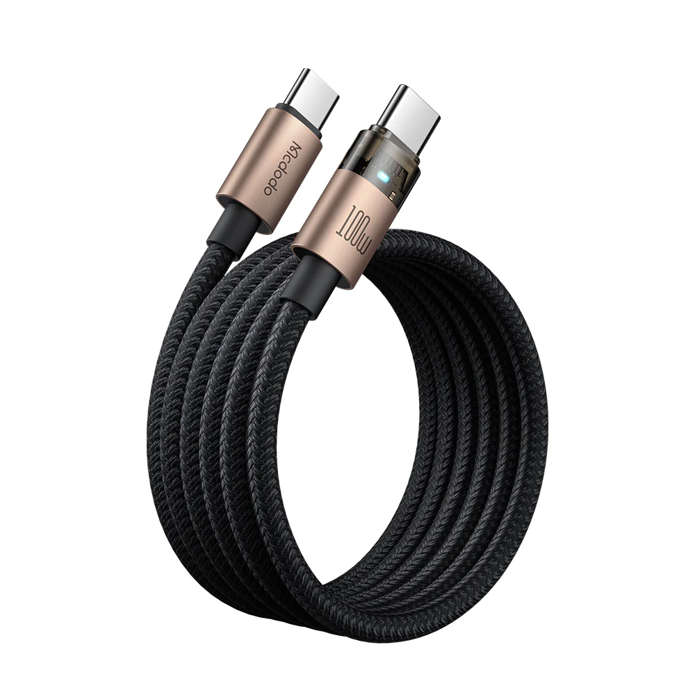 MCDODO 100W USB-C TO USB-C TRANSPARENT CABLE WITH CHARGING LIGHT 1.2M