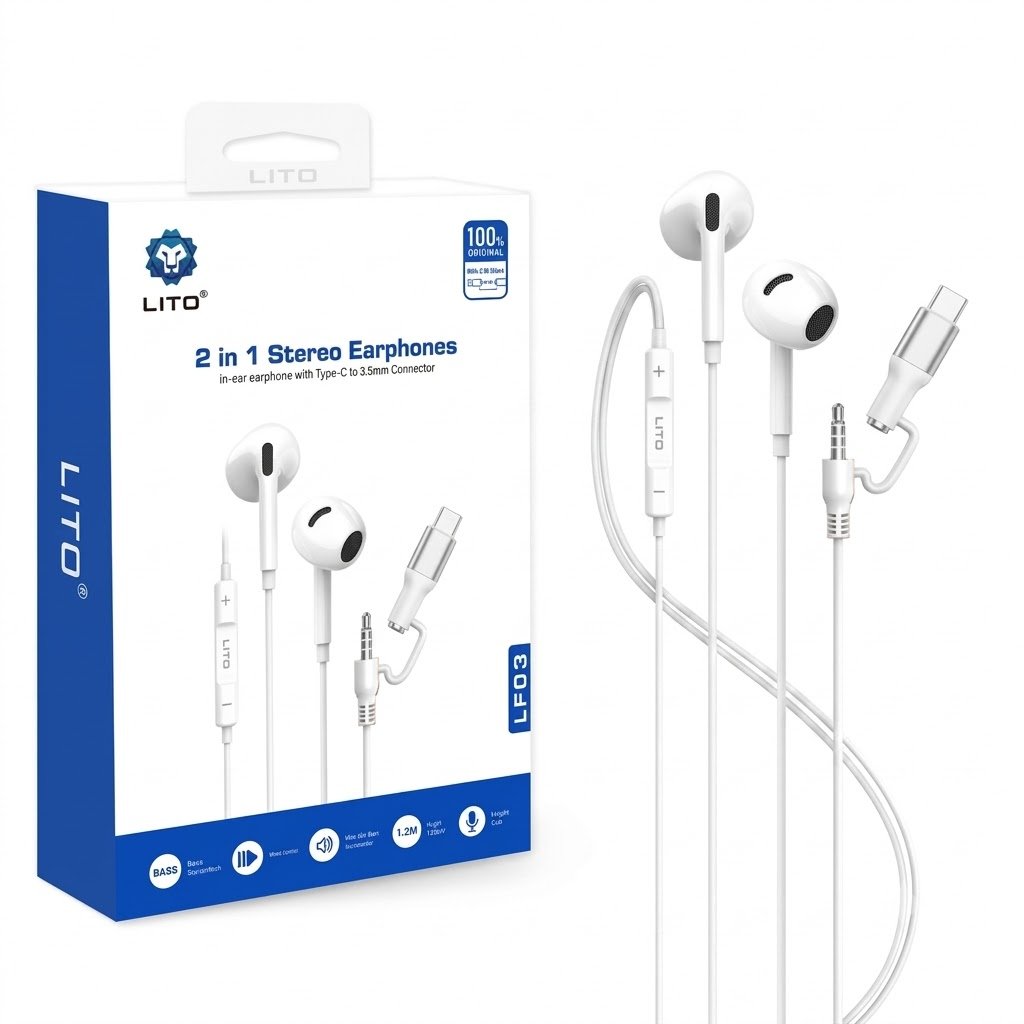 LITO LF03 2 In 1 Type C To 3.5mm Wired Earphone For Mobile Phones - Image 4