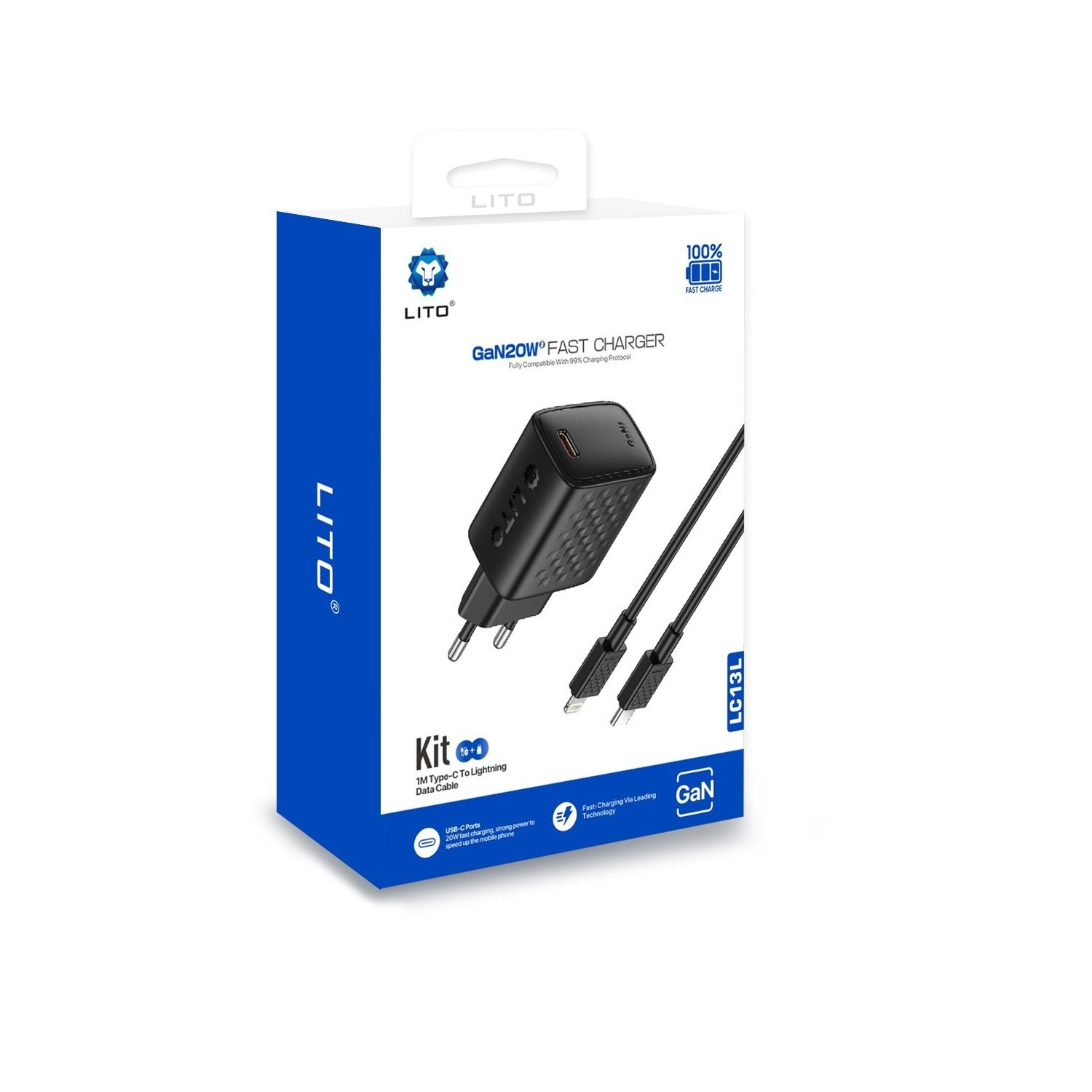 LITO LC13 GAN 20W Fast Charger With Type C to Lightning Cable - Image 4