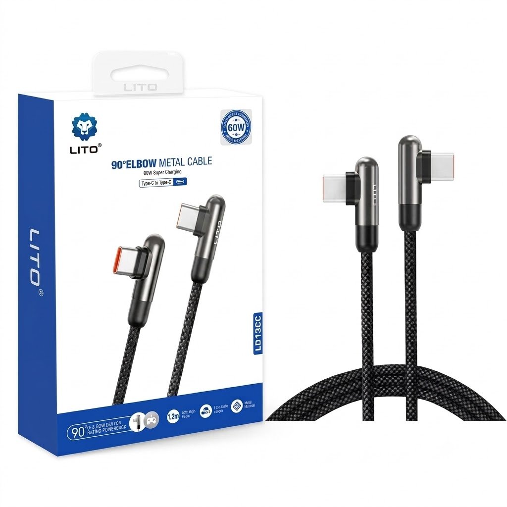 LITO L13 90° Elbow 60W Braided Metal Charging Cable Type C to Lightning - Image 4