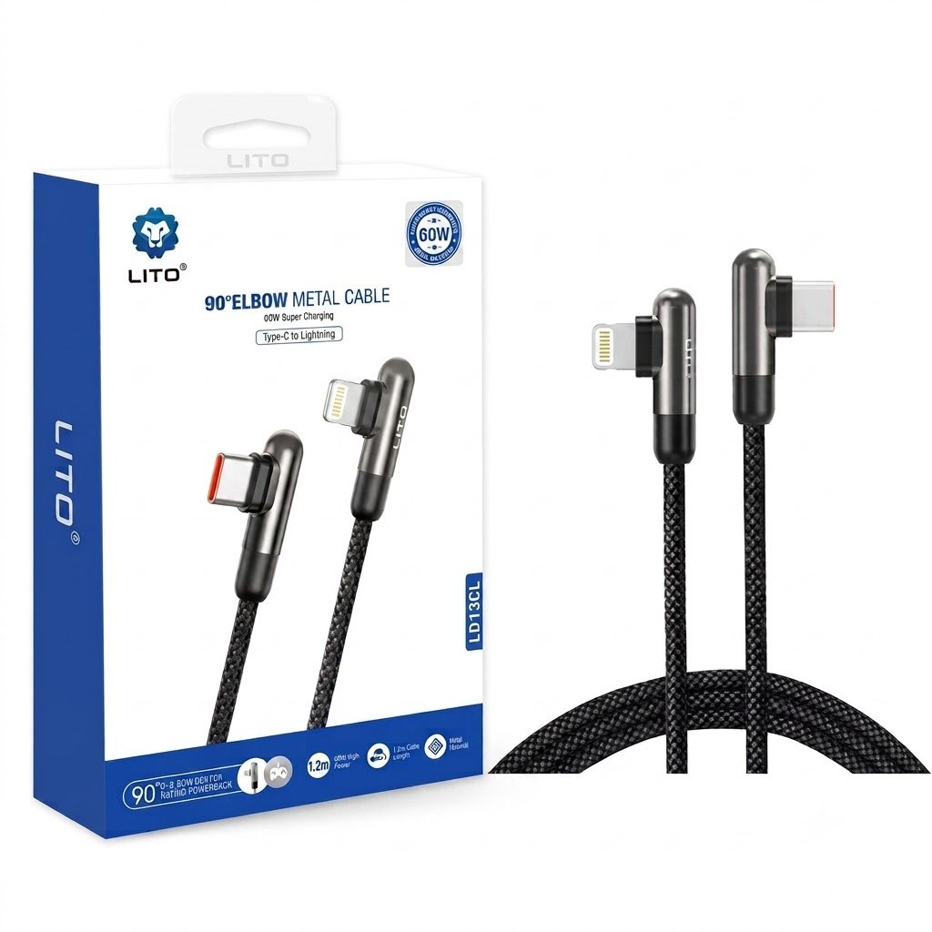 LITO L13 90° Elbow 60W Braided Metal Charging Cable Type C to Lightning - Image 2