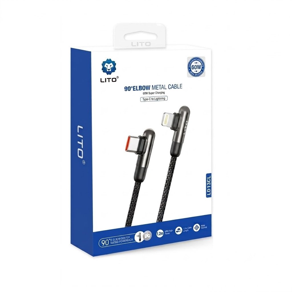 LITO L13 90° Elbow 60W Braided Metal Charging Cable Type C to Lightning - Image 5