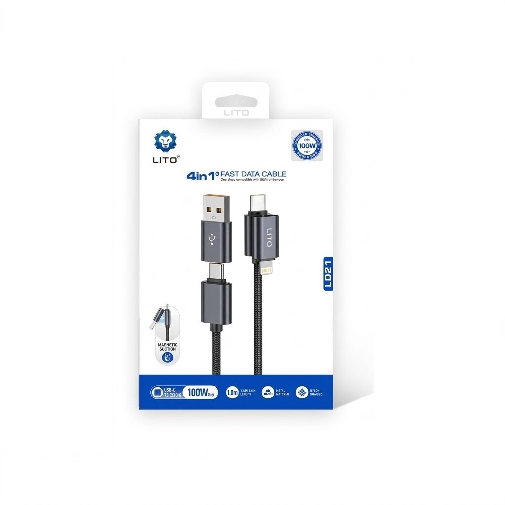 LITO LD21 100W 4in1 Fast Charging Magnetic Data Cable - Image 4