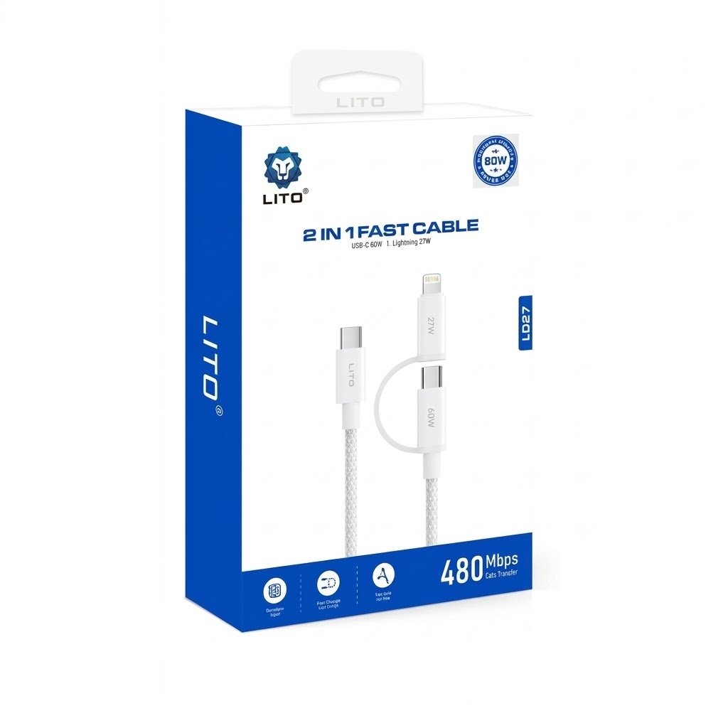 LITO LD27 PD 60W 2-In-1 Charger Data Cable - Image 2
